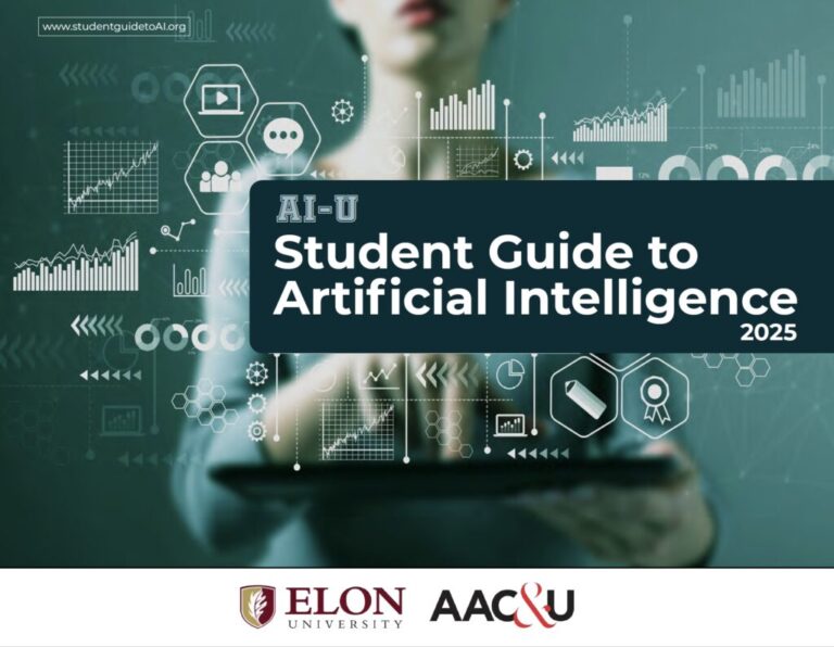 Cover page for the Student Guide to Artificial Intelligence, including logos for Elon University and the American Association of Colleges and Universities.